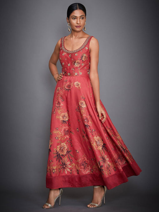 Ri Ritu Kumar Coral Floral Embroidered Dress for Women