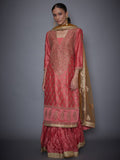 RI-Ritu-Kumar-Coral-and-Khaki-Embroidered-Kurta-With-Skirt-And-Dupatta-Complete-View