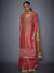 RI Ritu Kumar Coral & Khaki Embroidered Kurti With Skirt And Dupatta