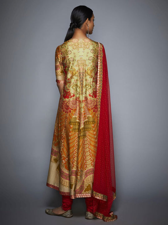 RI-Ritu-Kumar-Coral-and-Khaki-Floral-Printed-Anarkali-Suit-Back