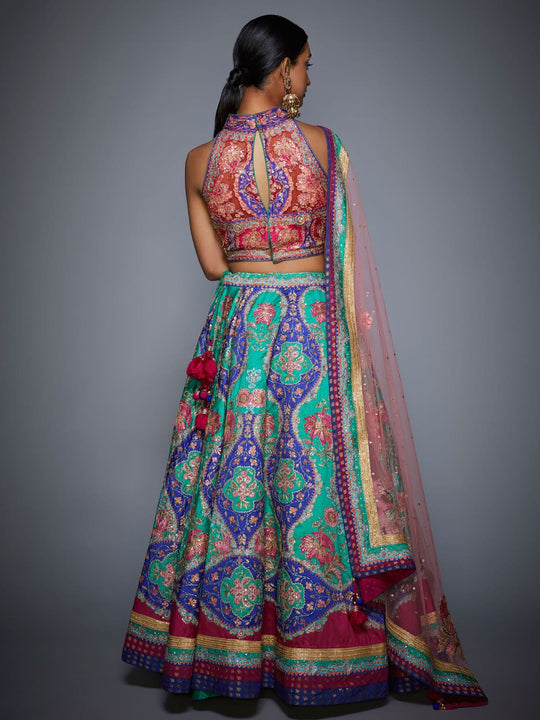 RI-Ritu-Kumar-Emerald-And-Purple-Embroidered-Lehenga-Set-Back