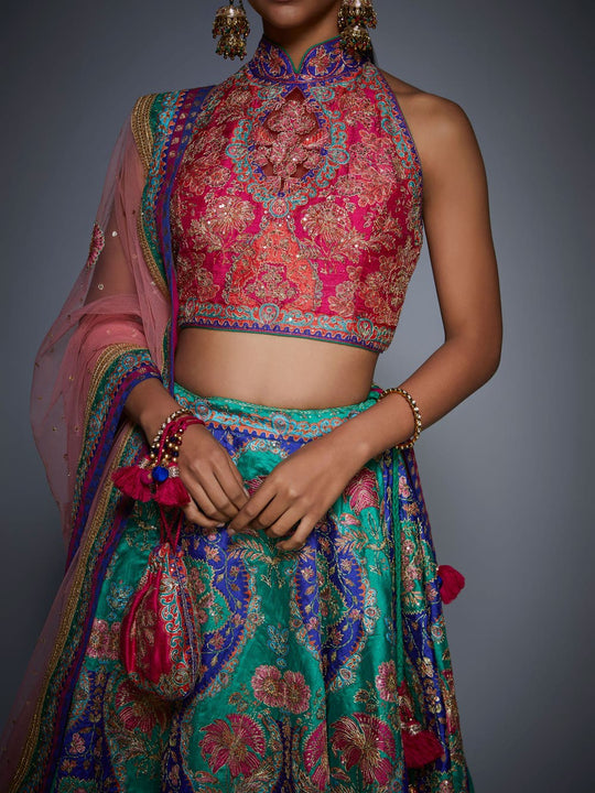 RI-Ritu-Kumar-Emerald-And-Purple-Embroidered-Lehenga-Set-Closeup
