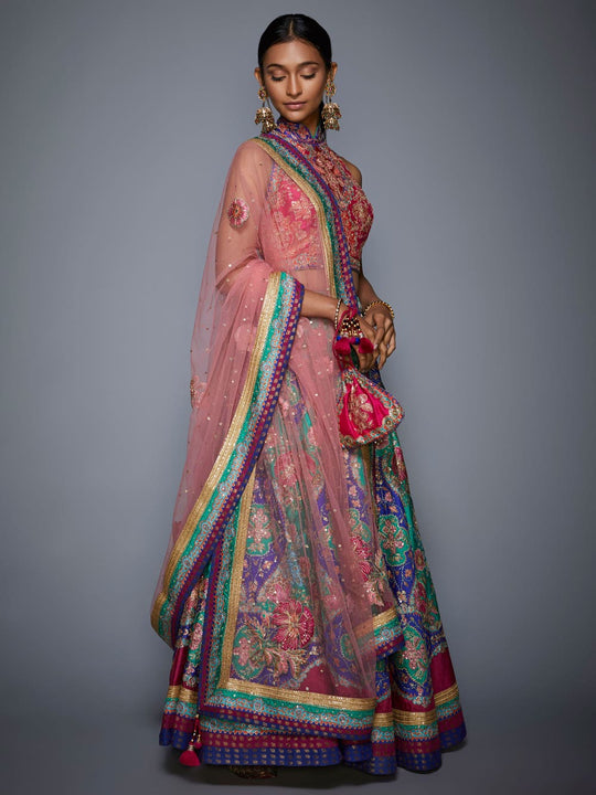 RI-Ritu-Kumar-Emerald-And-Purple-Embroidered-Lehenga-Set-Side-View2