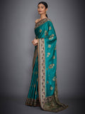 RI-Ritu-Kumar-Emerald-And-Royal-Embroidered-Saree-With-Unstitched-Blouse-Side-View1