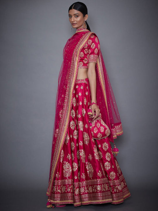 RI-Ritu-Kumar-Fuchsia-And-Gold-Embroidered-Lehenga-Set-Side-View1