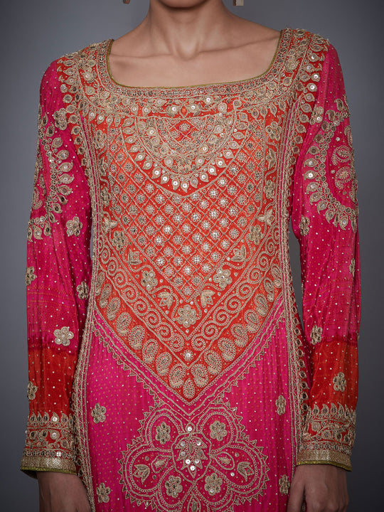 RI-Ritu-Kumar-Fuchsia-And-Orange-Embroidered-Kurti-With-Dupatta-And-Palazzo-Closeup