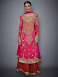 RI-Ritu-Kumar-Fuchsia-And-Orange-Embroidered-Kurti-With-Dupatta-And-Palazzo-Complete-View