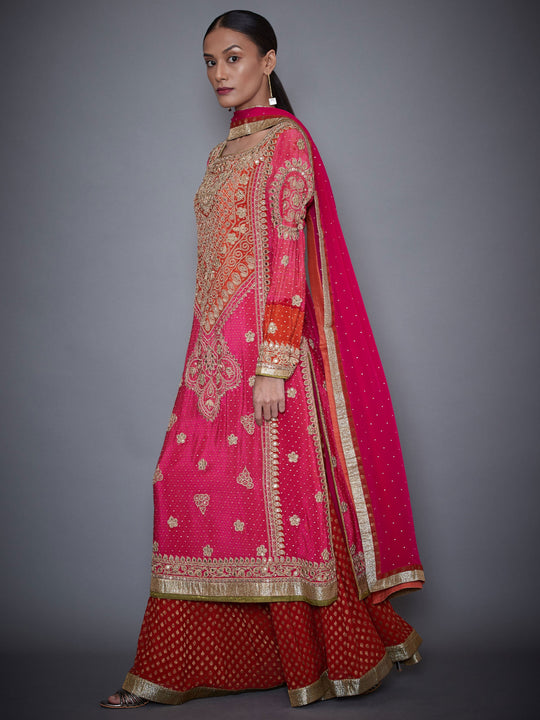 RI-Ritu-Kumar-Fuchsia-And-Orange-Embroidered-Kurti-With-Dupatta-And-Palazzo-Side-View1