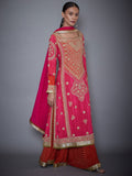 RI-Ritu-Kumar-Fuchsia-And-Orange-Embroidered-Kurti-With-Dupatta-And-Palazzo-Side-View2