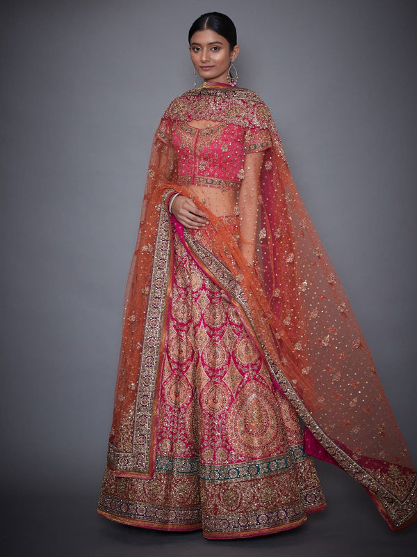 RI Ritu Kumar Fuchsia & Orange Embroidered Lehenga Set