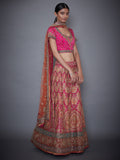 RI-Ritu-Kumar-Fuchsia-And-Orange-Embroidered-Lehenga-Set-Side-View2