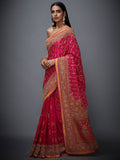 RI-Ritu-Kumar-Fuchsia-And-Orange-Embroidered-Saree-With-Unstitched-Blouse-Side-View1