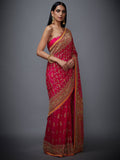 RI-Ritu-Kumar-Fuchsia-And-Orange-Embroidered-Saree-With-Unstitched-Blouse-Side-View2