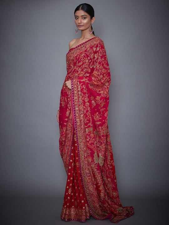 RI-Ritu-Kumar-Fuchsia-Orange-Embroidered-Sari-With-Unstitched-Blouse-Side-View1