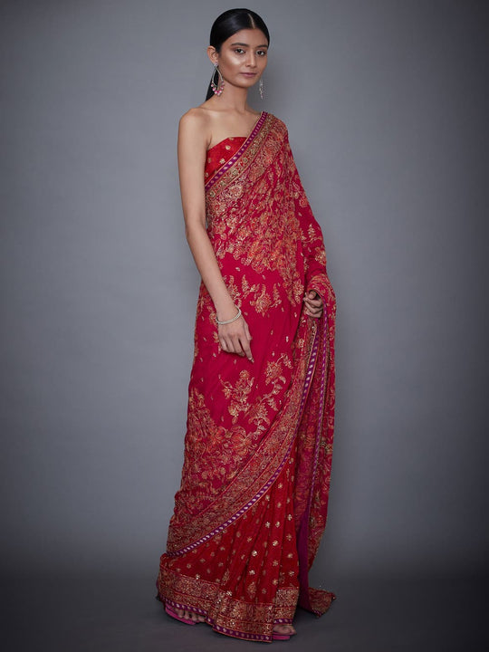 RI-Ritu-Kumar-Fuchsia-Orange-Embroidered-Sari-With-Unstitched-Blouse-Side-View2