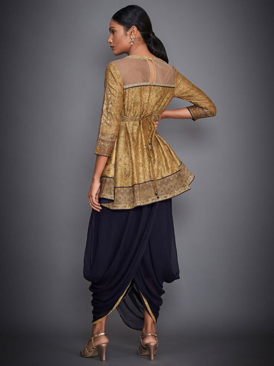 RI-Ritu-Kumar-Gold-And-Navy-Aari-Embroidered-Kurti-With-Dhoti-Pants-Back