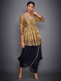 RI-Ritu-Kumar-Gold-And-Navy-Aari-Embroidered-Kurti-With-Dhoti-Pants-Complete-View