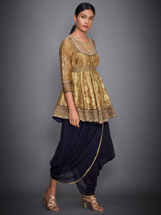 RI-Ritu-Kumar-Gold-And-Navy-Aari-Embroidered-Kurti-With-Dhoti-Pants-Side-View2