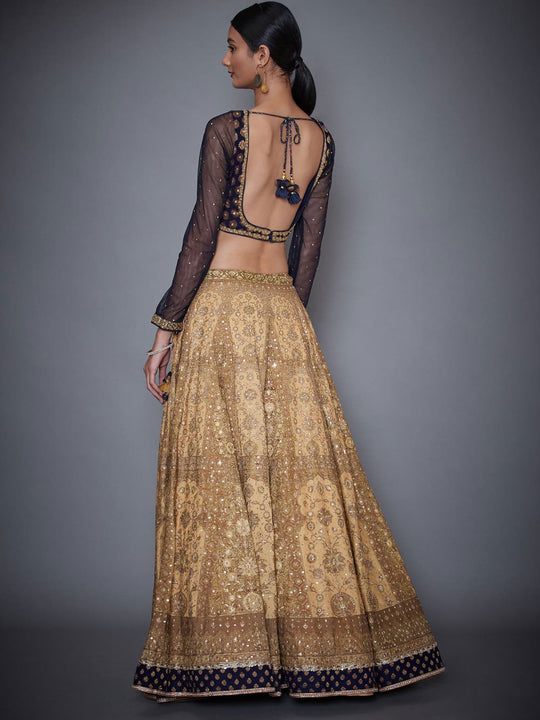 RI-Ritu-Kumar-Gold-And-Navy-Embroidered-Lehenga-Set-Back