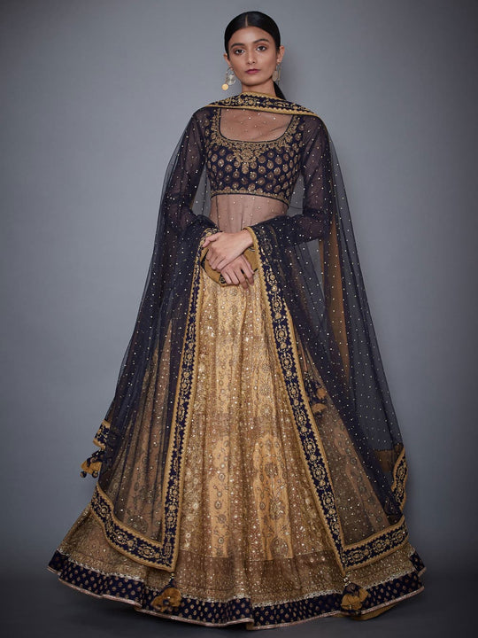 RI-Ritu-Kumar-Gold-And-Navy-Embroidered-Lehenga-Set-Complete-View