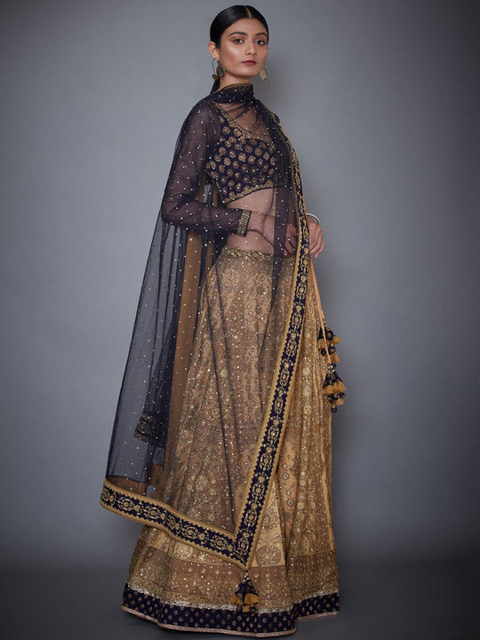 RI-Ritu-Kumar-Gold-And-Navy-Embroidered-Lehenga-Set-Side-View2