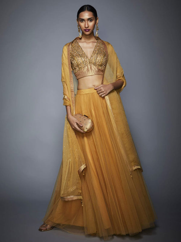 RI Ritu Kumar Gold Zardozi Lehenga Set