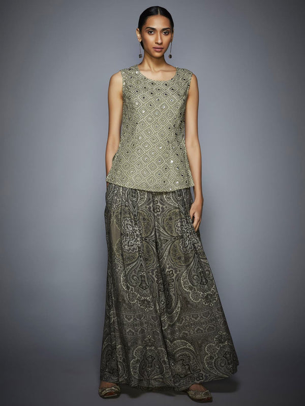 RI Ritu Kumar Gray Embroidered Kurti With Trousers