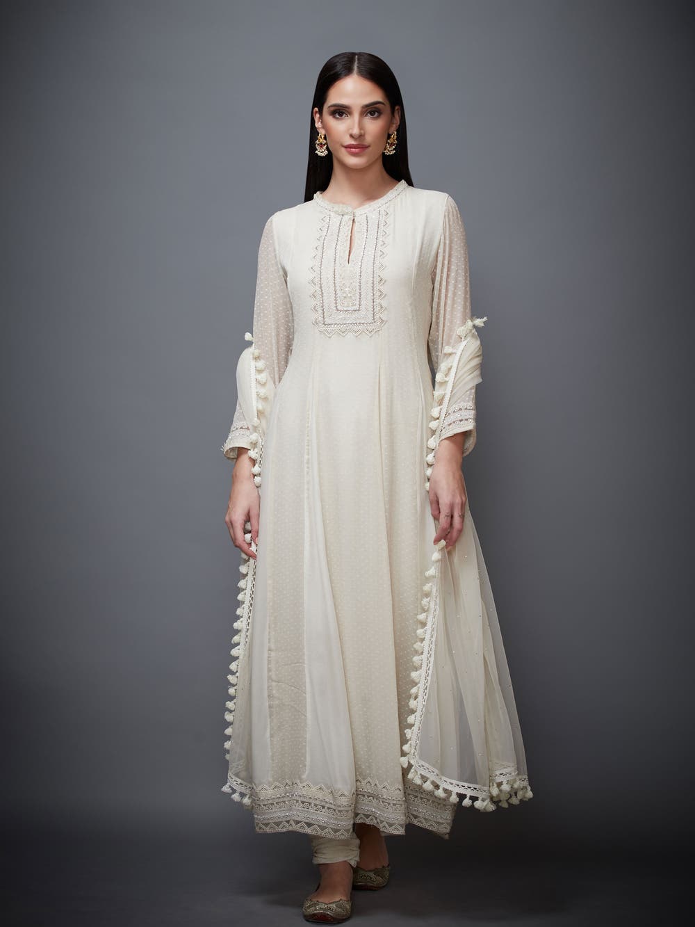 RI Ritu Kumar Ivory Embroidered Anarkali Suit Set – Saris and Things