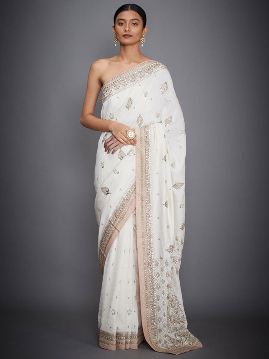 RI-Ritu-Kumar-Ivory-Silk-Embroidered-Saree-With-Unstitched-Blouse-Front-View