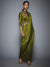 RI Ritu Kumar Khaki Green Ombre Pre-Draped Saree With Stitched Blouse