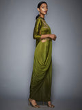 RI-Ritu-Kumar-Khaki-Green-Ombre-Pre-Draped-Saree-With-Stitched-Blouse-Side-View2