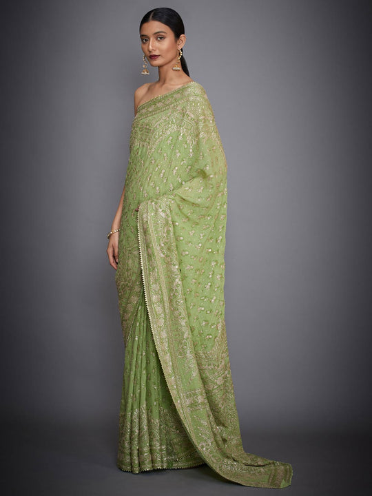 RI-Ritu-Kumar-Lime-Green-Embroidered-Silk-Saree-With-Unstitched-Blouse-Side-View1