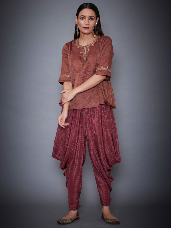 RI Ritu Kumar Mauve & Gold Shimmer Kurti With Dhoti Pants