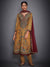 RI Ritu Kumar Mustard Yellow & Burgundy Embroidered Suit Set