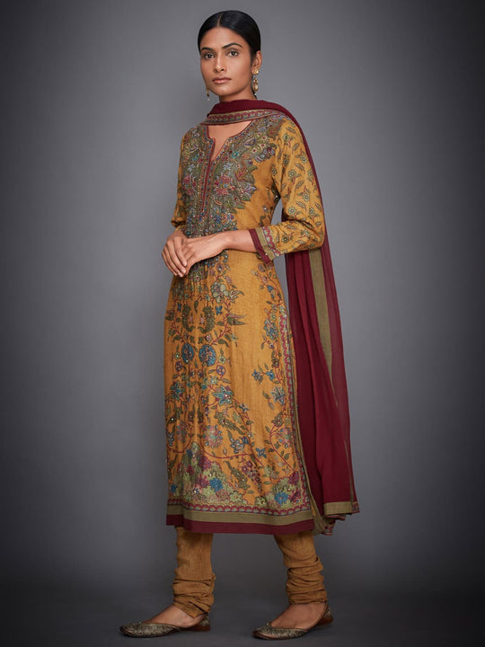 RI-Ritu-Kumar-Mustard-Yellow-And-Burgundy-Embroidered-Suit-Set-Side-View1