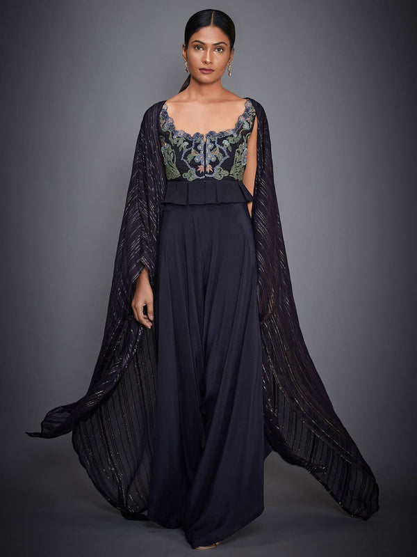 RI Ritu Kumar Navy Blue Embroidered Top With Trousers