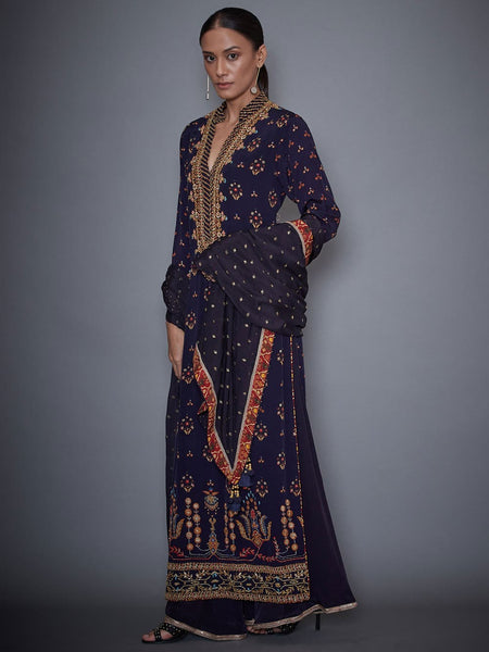 RI Ritu Kumar Navy Blue Persian Print Suit Set – Saris and Things