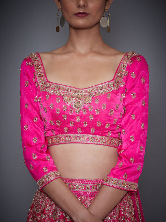 RI-Ritu-Kumar-Neon-Pink-Embroidered-Lehenga-With-Dupatta-Closeup