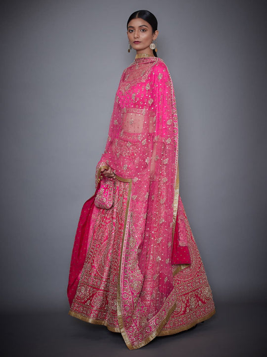 RI-Ritu-Kumar-Neon-Pink-Embroidered-Lehenga-With-Dupatta-Side-View1
