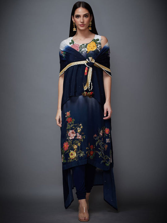 ritu kumar navy blue dress RI Ritu Kumar Navy Blue Persian Print Suit Set