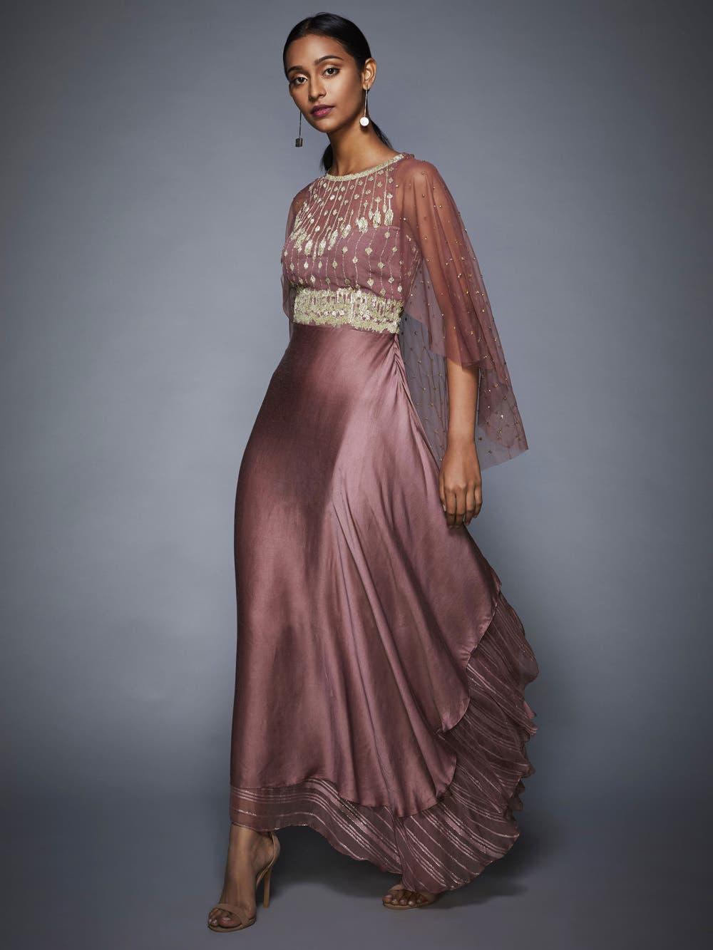 Peach Embellished Bodice Gown | Embroidered Long Dress | RI Ritu Kumar