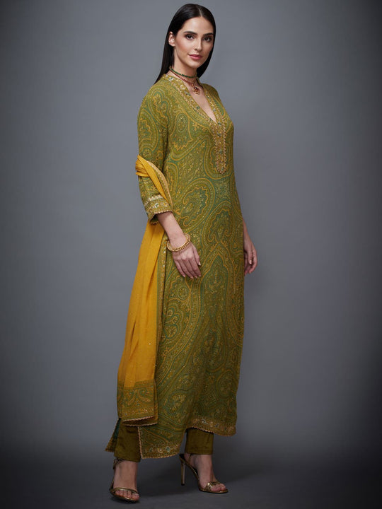 RI-Ritu-Kumar-Olive-Green-And-Mustard-Paisley-Suit-Set-Side-View1