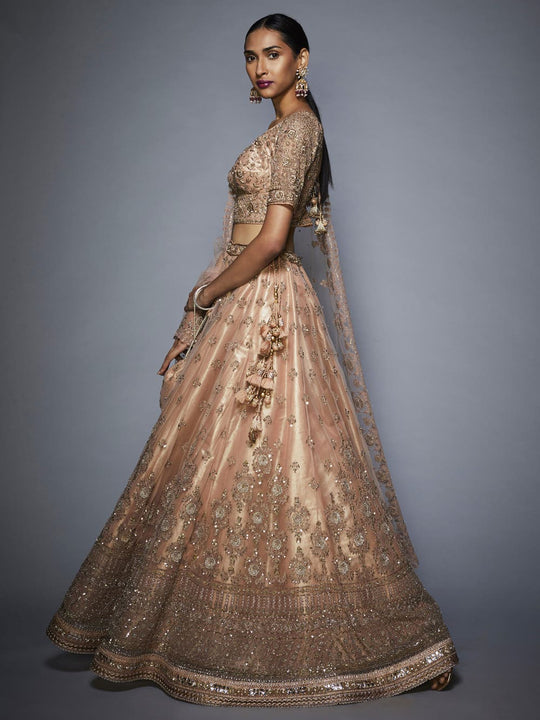 RI Ritu Kumar Pastel Pink Floral Net Lehenga Set – Saris and Things