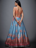 RI-Ritu-Kumar-Peach-And-Turquoise-Floral-Lehenga-Set-Back