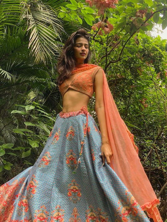 RI-Ritu-Kumar-Peach-And-Turquoise-Floral-Lehenga-Set-Side-View1