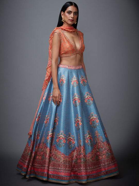 RI-Ritu-Kumar-Peach-And-Turquoise-Floral-Lehenga-Set-Side-View2