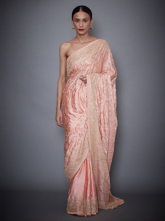 RI-Ritu-Kumar-Peach-Embroidered-Silk-Saree-With-Unstitched-Blouse-Front-View