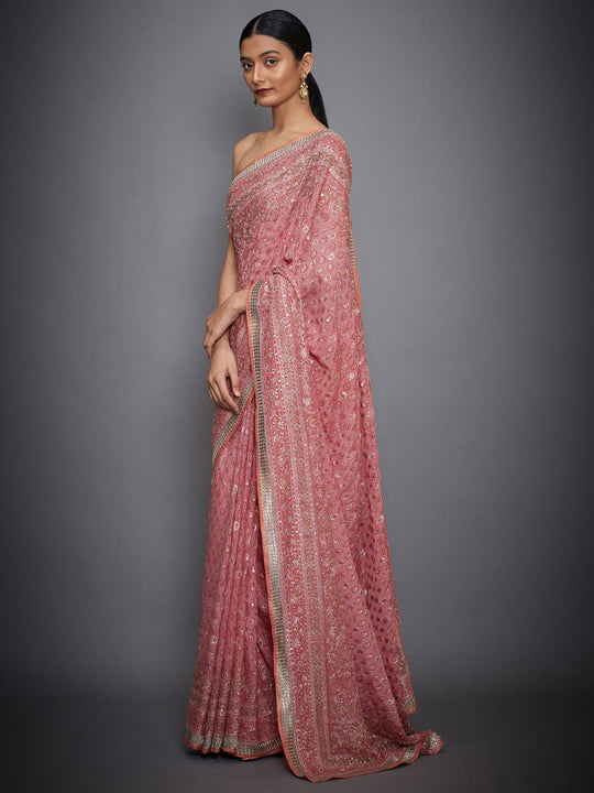 RI-Ritu-Kumar-Pink-And-Gold-Hand-Embroidered-Paisley-Saree-With-Unstitched-Blouse-Side-View1