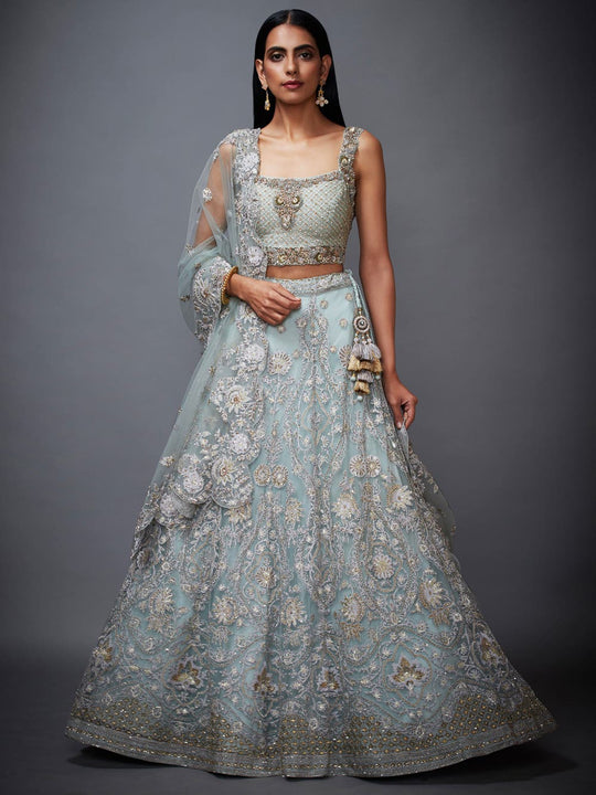 RI Ritu Kumar Powder Blue Net Lehenga Set – Saris and Things