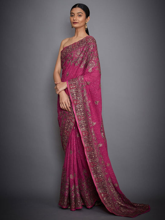 RI-Ritu-Kumar-Prune-And-Pink-Paisley-Embroidered-Saree-with-Unstitched-Blouse-Side-View1